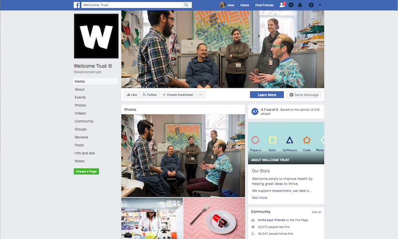 The Towers Lab features on the Wellcome Trust's cover picture on Facebook