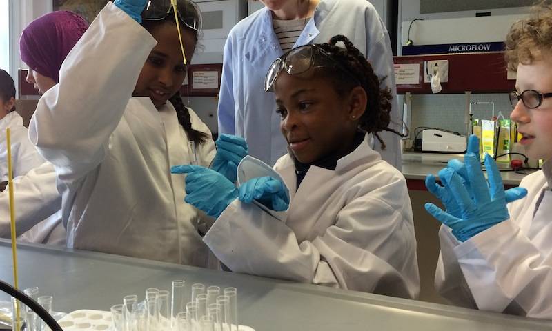 Children from Carlton School spool DNA during the afternoon activities