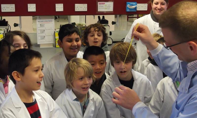 Children from Gayhurst Community School spool DNA