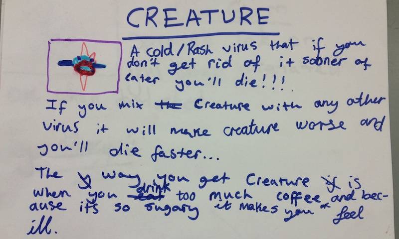 Children design their own viruses and describe how you catch them and what symptoms they cause