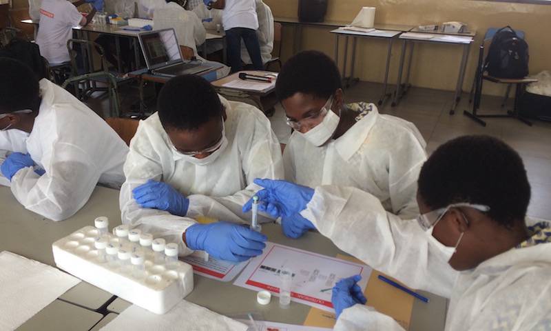 Students participating in Lucy's 'Outbreak!" activity in Ghana, May 2019