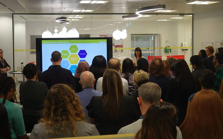 Natalie Conway presenting at the PS Hub launch