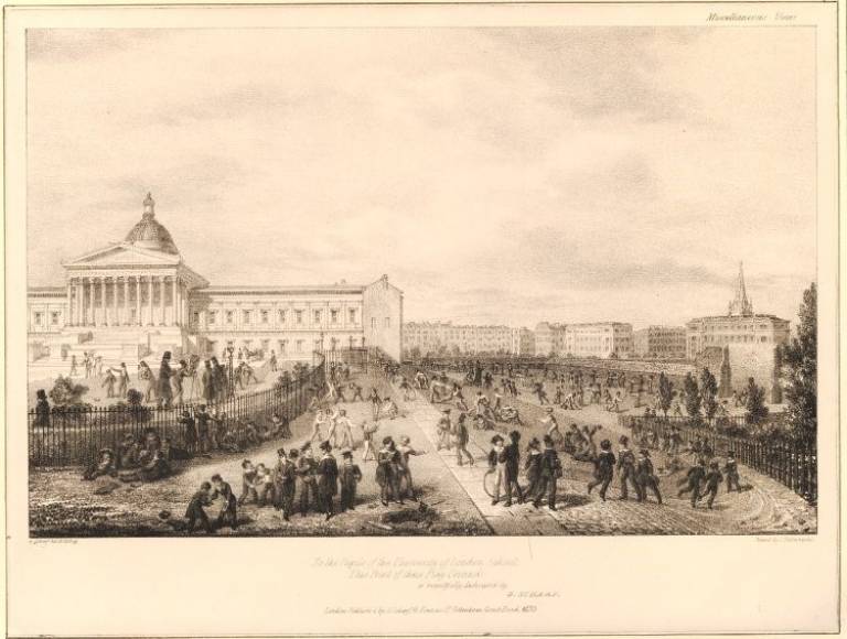 The London university and the playground of its associated junior school, illustrated by George Scharf in 1833 (Trustees of the British Museum, 1880,113.4738) 