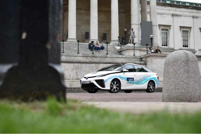 Photo of UCL's APL car made with clean energies, in UCL's quad