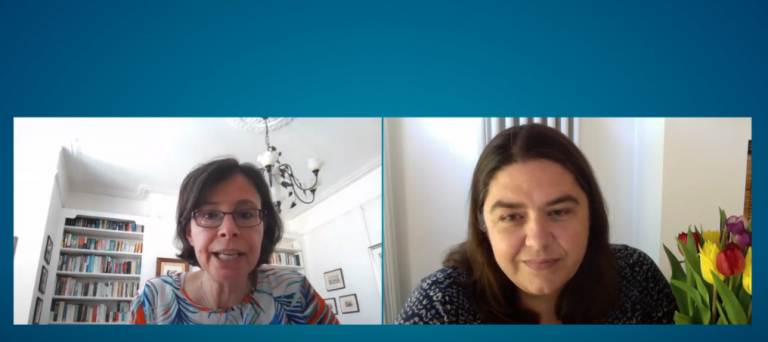 Screenshot of Paola Lettieri and Kate Jones at the start of a virtual Lunch Hour Lecture