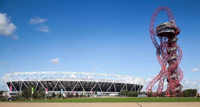 Photo of Orbit and Stadium with Blue sky in the background