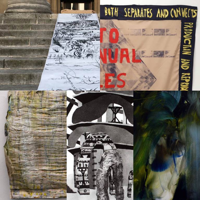 Patchwork image of 5 artworks from the Provost Art Prize winners