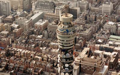 aerial view of London with the BT Tower at the front