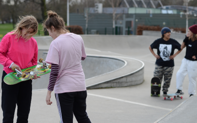 People using a skatepark.