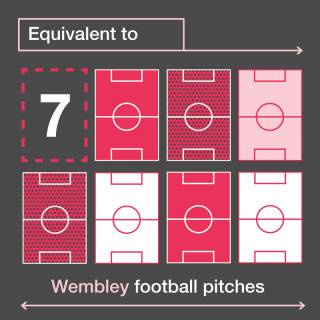Equivalent to 7 wembley football pitches infographic