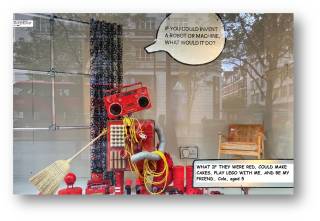 window display showing a robot as imagined by young child