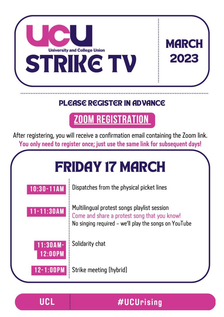 Strike TV schedule Friday 17 March