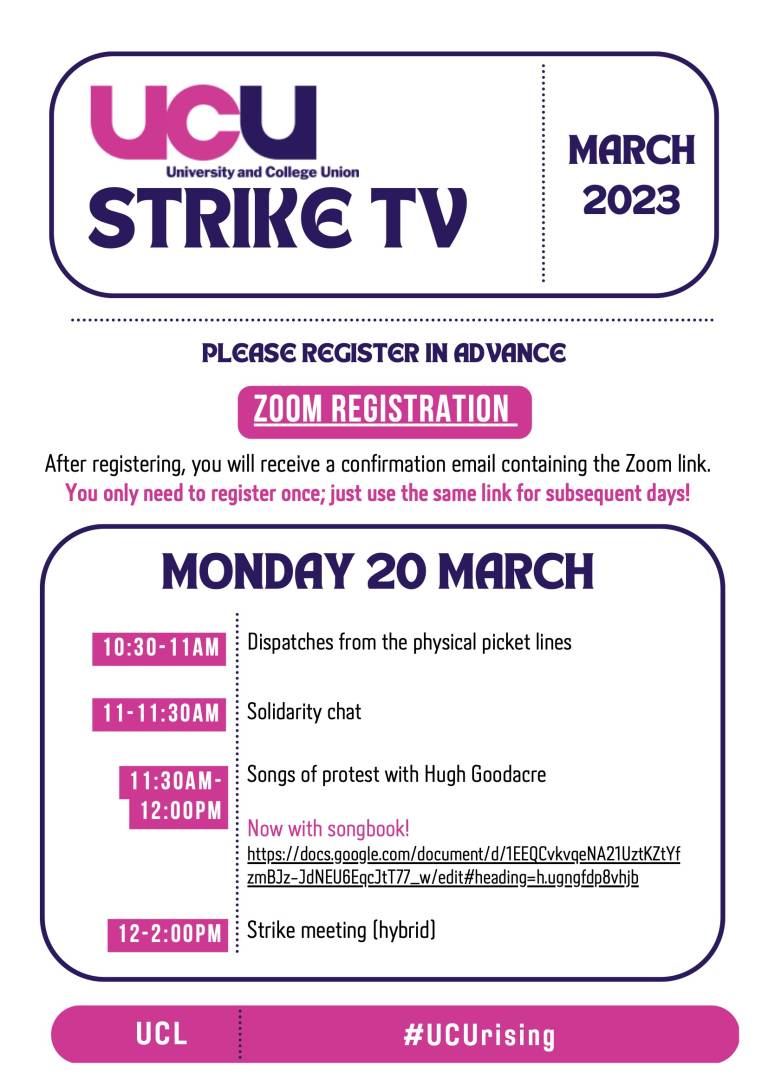 Strike TV schedule Monday 20 March