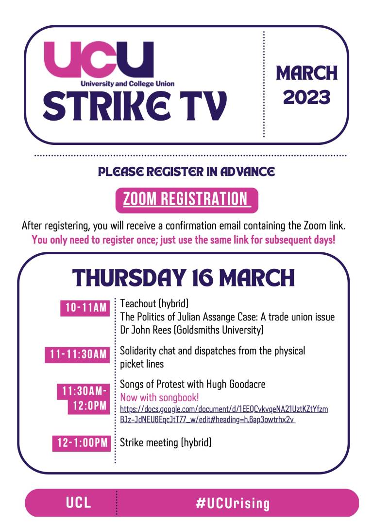 Strike TV schedule Thursday 16 March