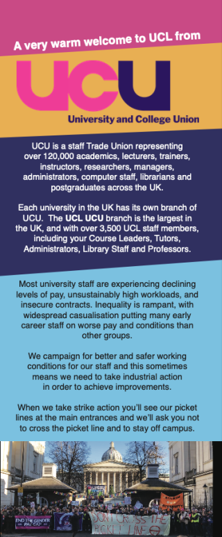 UCL UCU's student induction leaflet