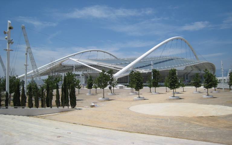 A photograph of The Olympic Stadium, Maroussi, Athens, 2009 from the 2004 Olympic Games. Photo by John Gold. 