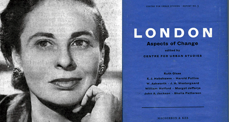 Portrait of Ruth Glass and cover of London: Aspects of Change