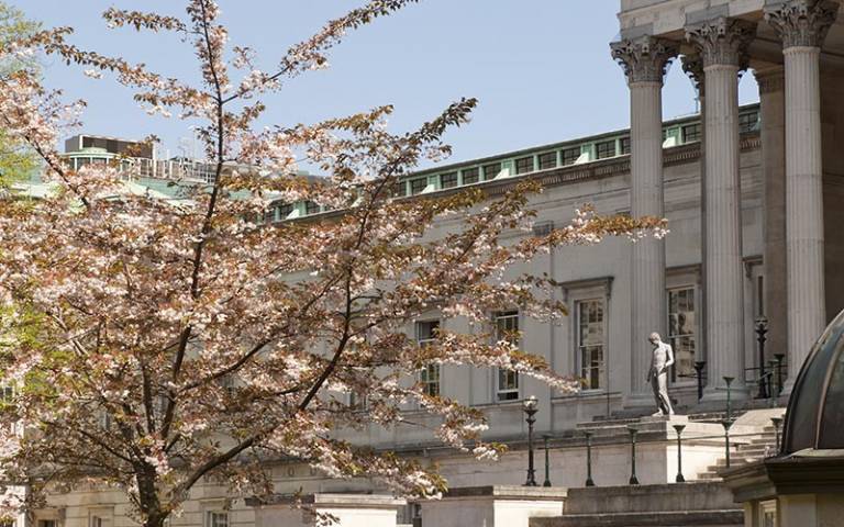 UCL portico and quad in Spring, © UCL Media Services - University College London