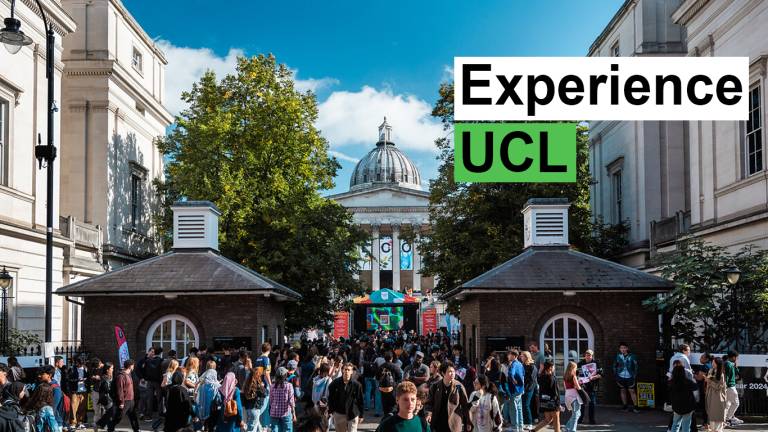 An image showing UCL front quad with Experience UCL written above it