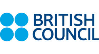 Logo for the British Council (Includes a set of four filled blue circles set in a square)