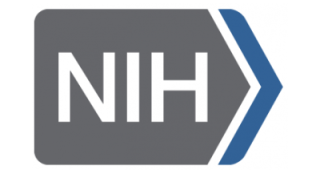 NIH in white on a grey background, with a pointed edge to the right indicating an arrow