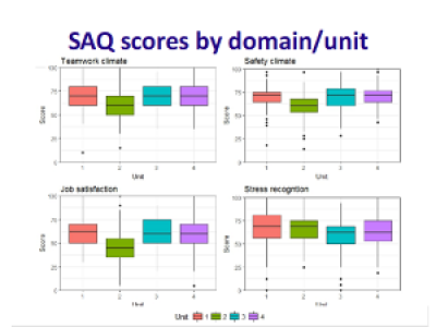THISTLE stepped-wedge trial SAQ scores by domain/unit
