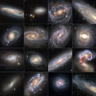 3x3 Grid of galaxies images taken by the Hubble Space Telescope