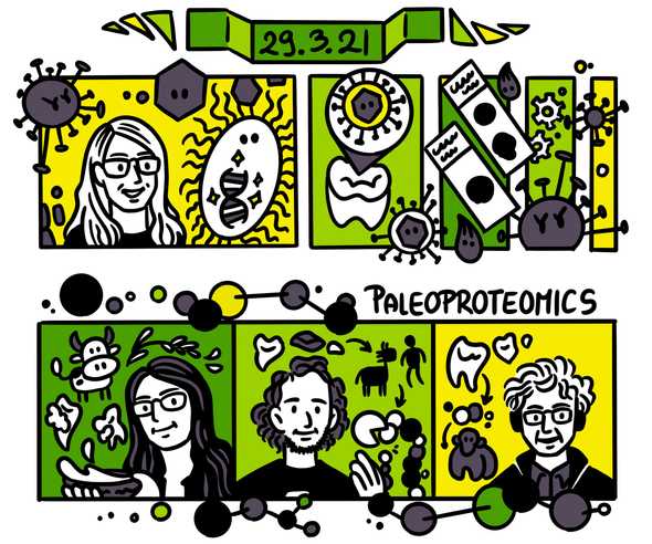 Day 1 on Ancient Biomolecules 2021. Illustration by Petra Korlevic.